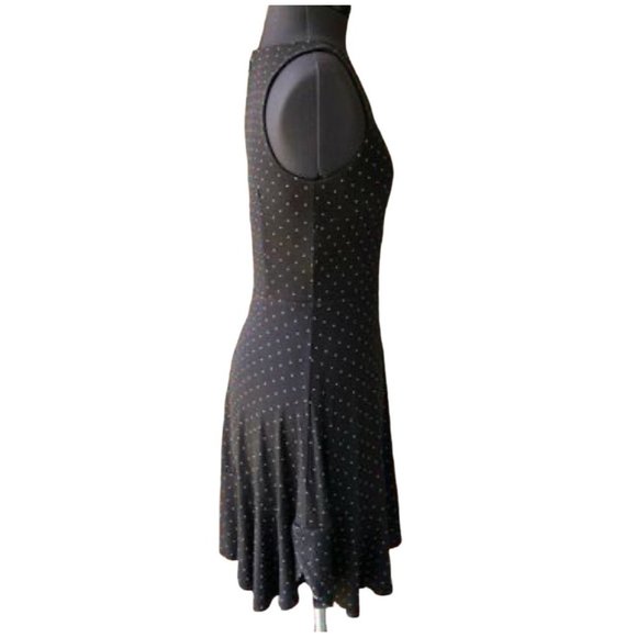 LOFT Outlet Black Casual Sleeveless Dress V-Neck Polka-Dot Fit & Flare Petite - Picture 6 of 7